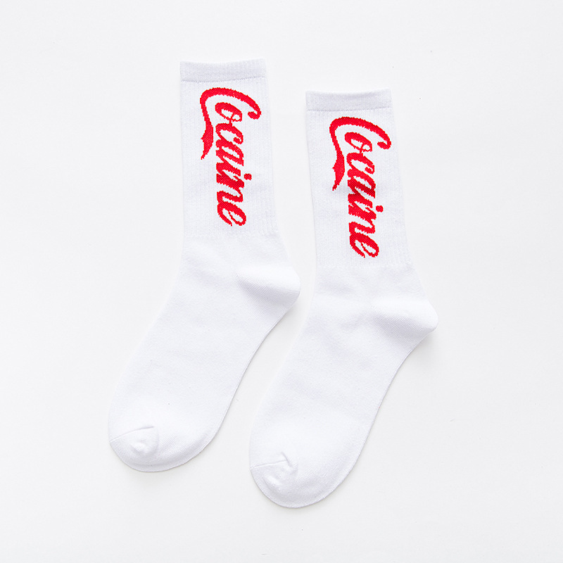 Street Tide Male Female Couple Socks Crew Socks Institute Wind Movement Cola Letter Cotton Stockings Words Socks